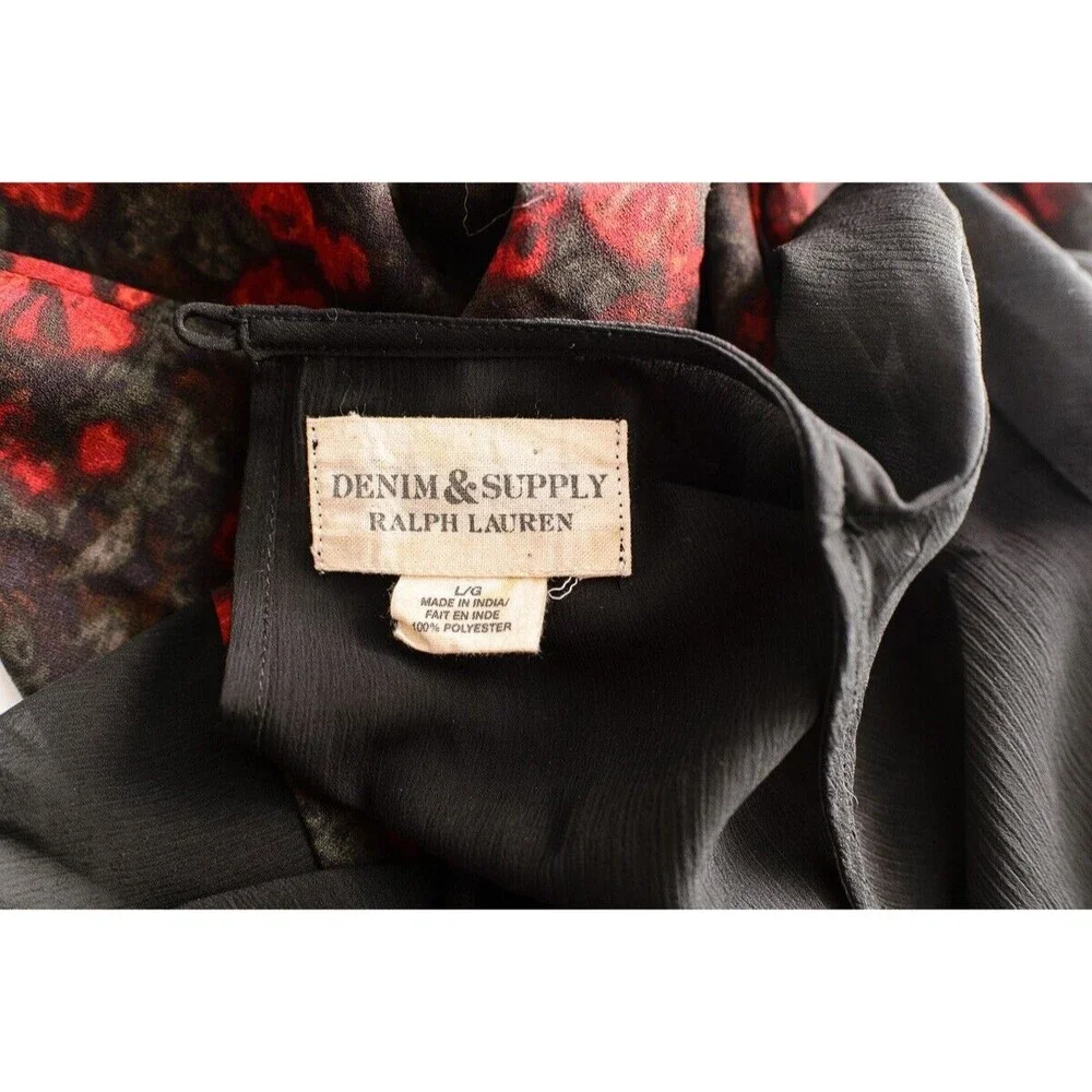 Denim & Supply Ralph Lauren Black rose print mini dress ruffle goth - Picture 4 of 5